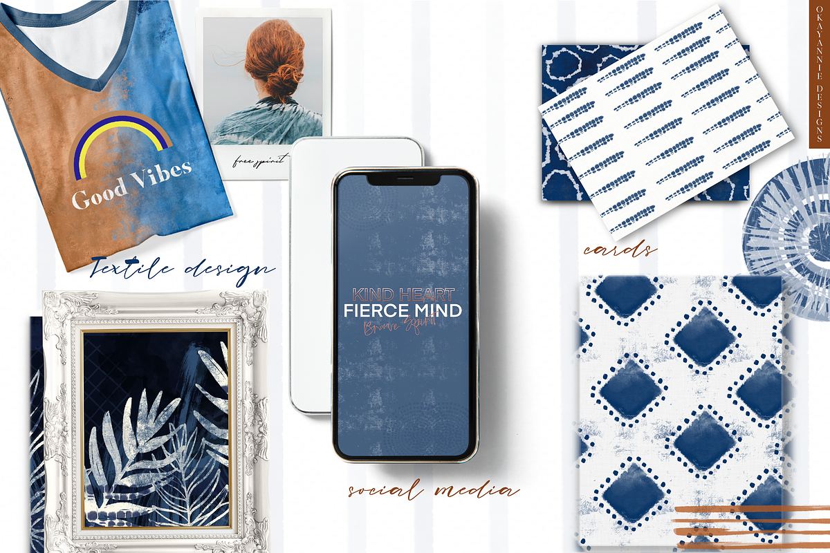 Indigo Tie Dye Brushes for Procreate, a Brush Add-On by OkayAnnie Designs (Photo 7 of 12)
