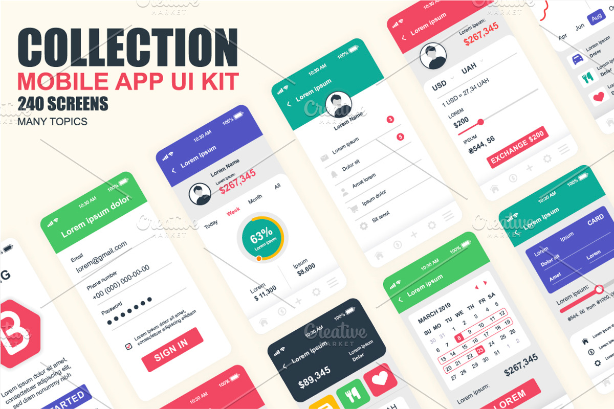 Mobile App UI Kit Template, a Templates & Theme by alexdndz (Photo 1 of 21)