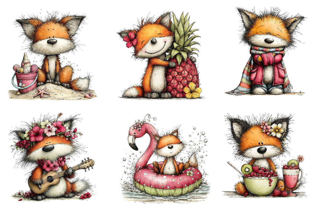 Whimsical Summer Foxs Clipart, an Illustration by Dream Creation (Photo 2 of 6)