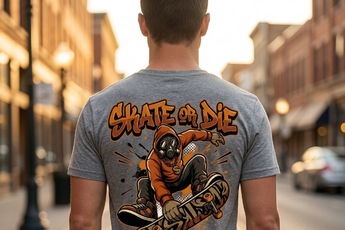 Skate Or Die Gas Mask Rider, a Shirt Mockup by Vector Stall (Photo 8 of 14)