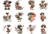 Cute Woman Whimsical Clipart, a Seasonal Illustration by Designking (Thumbnail 2 of 5)