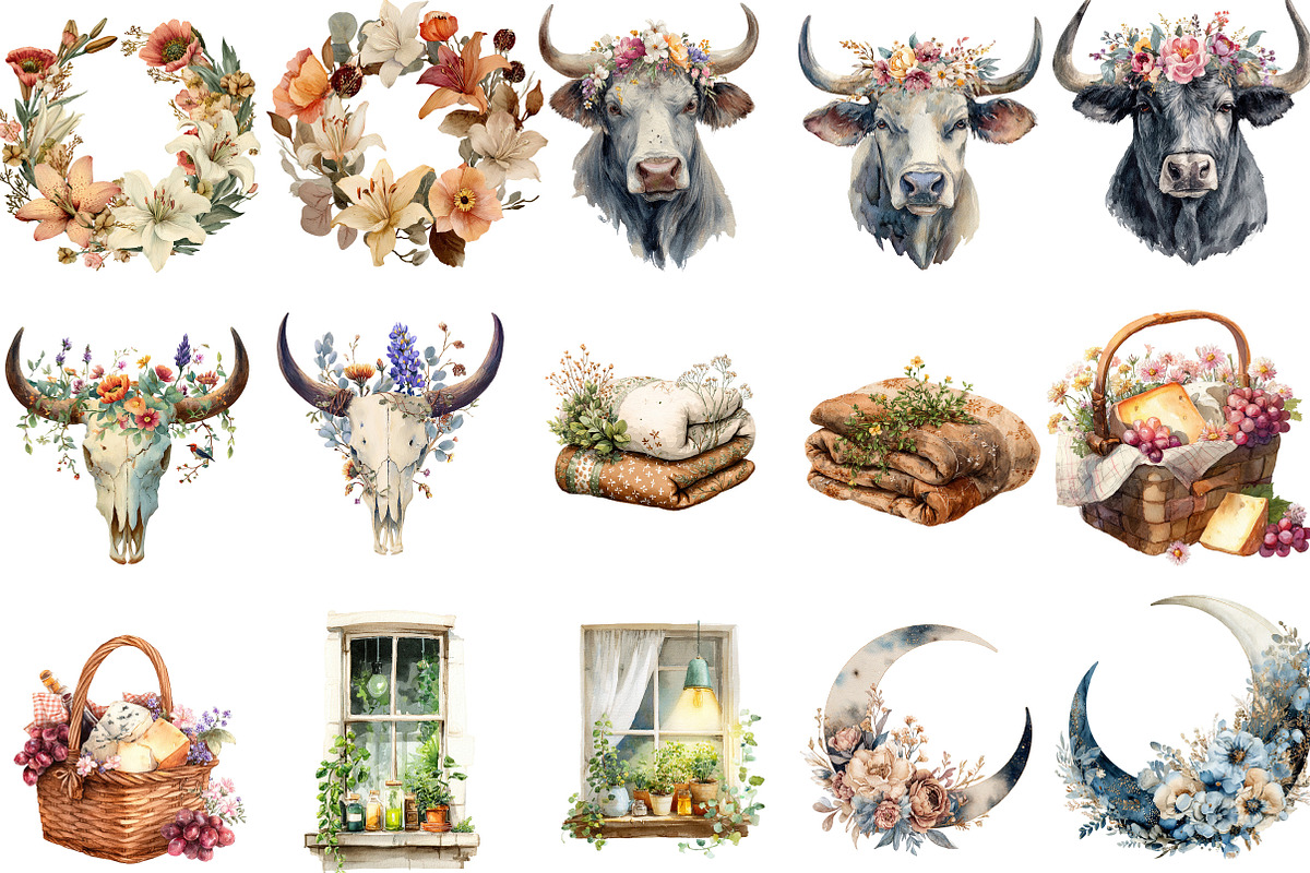 Watercolor Taurus Season Clipart, an Illustration by Designking (Photo 2 of 5)