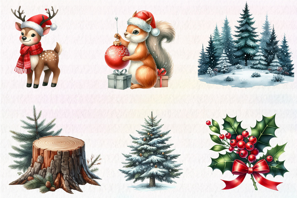 Woodland Christmas Clipart, an Illustration by CreationArt (Photo 6 of 7)