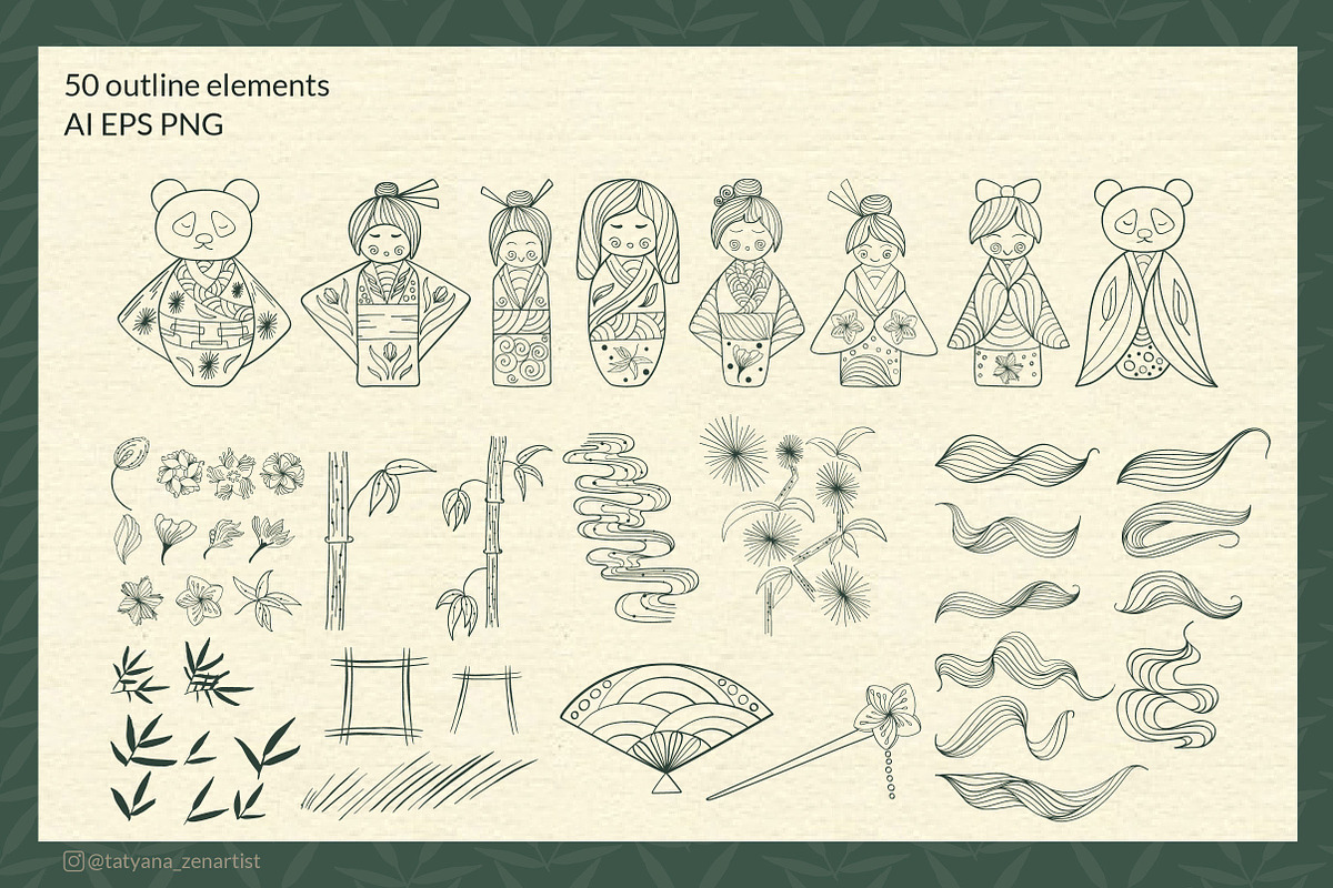 Japanese kokeshi doll clipart, an Object Graphic by Tatyana_Zenartist (Photo 3 of 12)