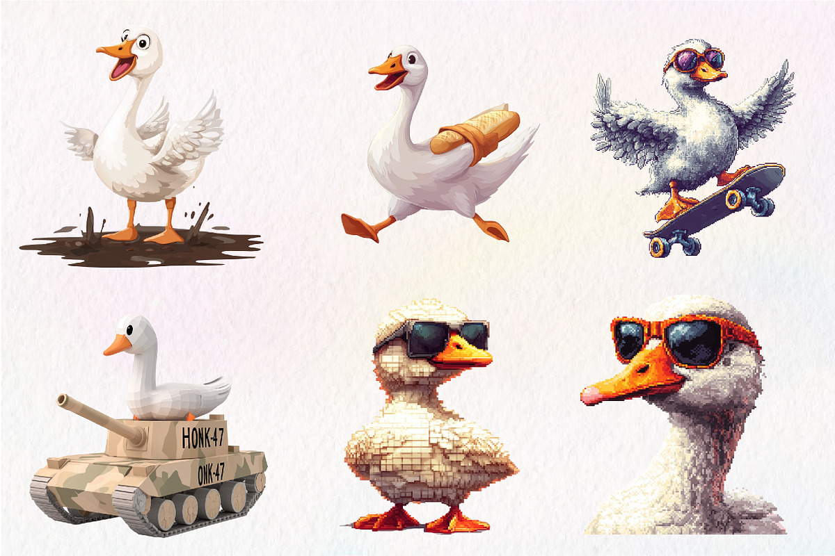 Blocky-Style Funny Goose PNG Bundle, an Illustration by CreationArt (Photo 6 of 9)