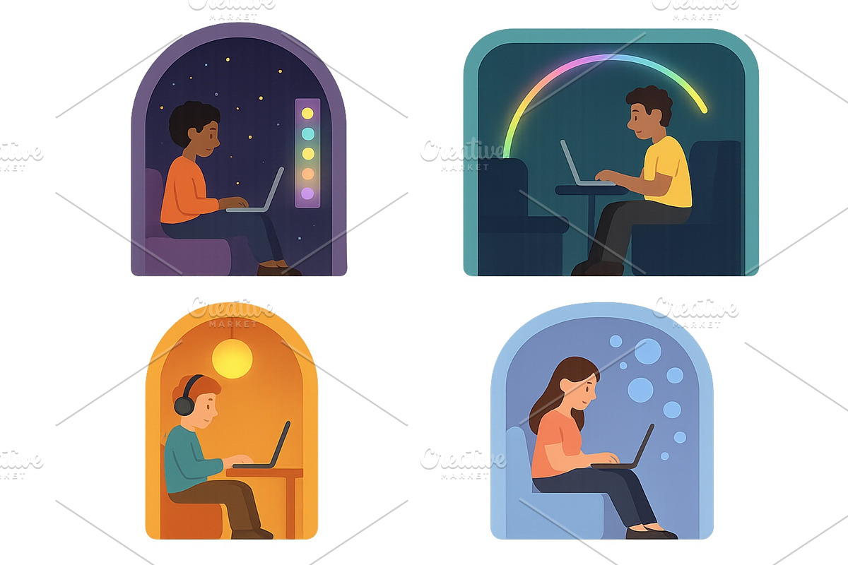 Various individuals engaged in, a Technology Illustration by ZinetroN