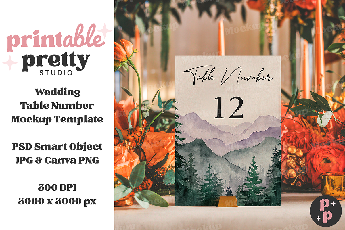 Bold Floral Table Number Mockup, a Product Mockup by Printable Pretty Studio (Photo 7 of 10)