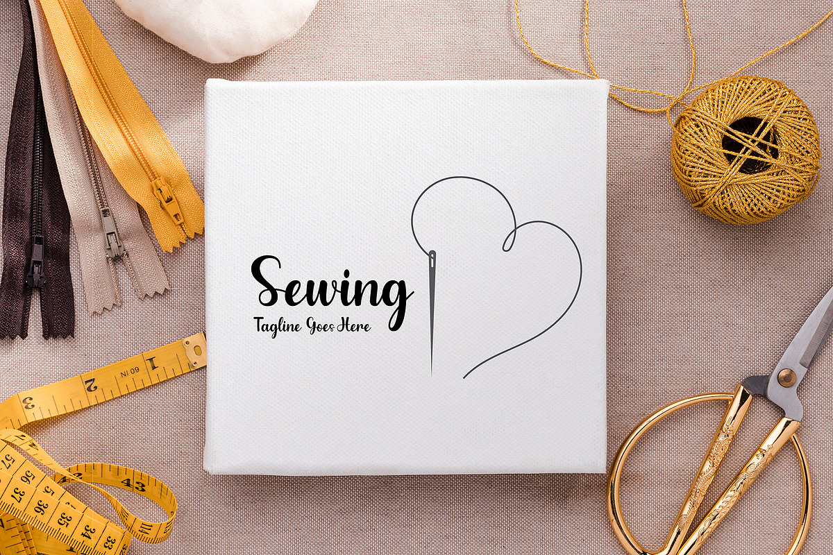 Modern Sewing & Heart Logo Template, a Branding & Logo Template by YUDesignStore (Photo 1 of 8)
