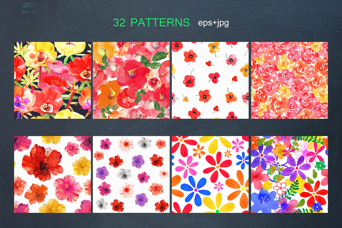 Watercolor floral patterns. EPS 10, a Pattern Graphic by Julycolor (Photo 2 of 4)
