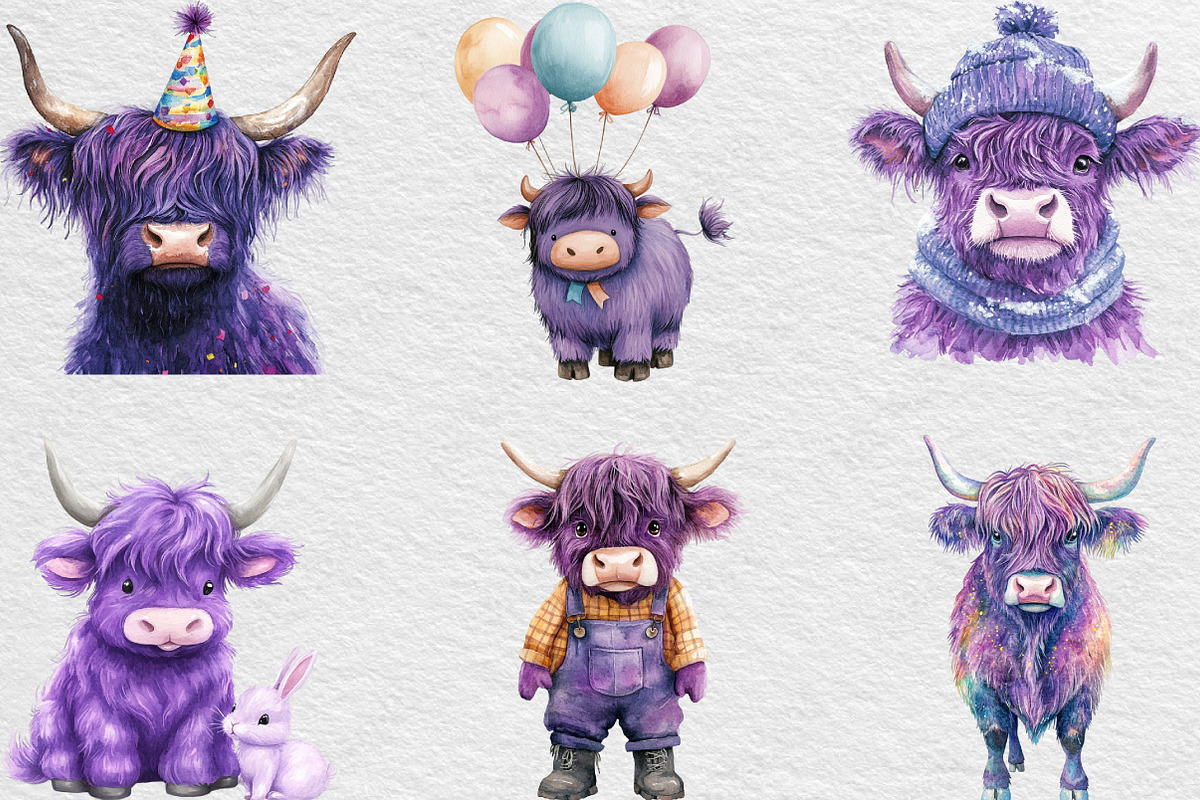 Purple Highland Cow Clipart, an Illustration by Black Bird Studio (Photo 5 of 6)