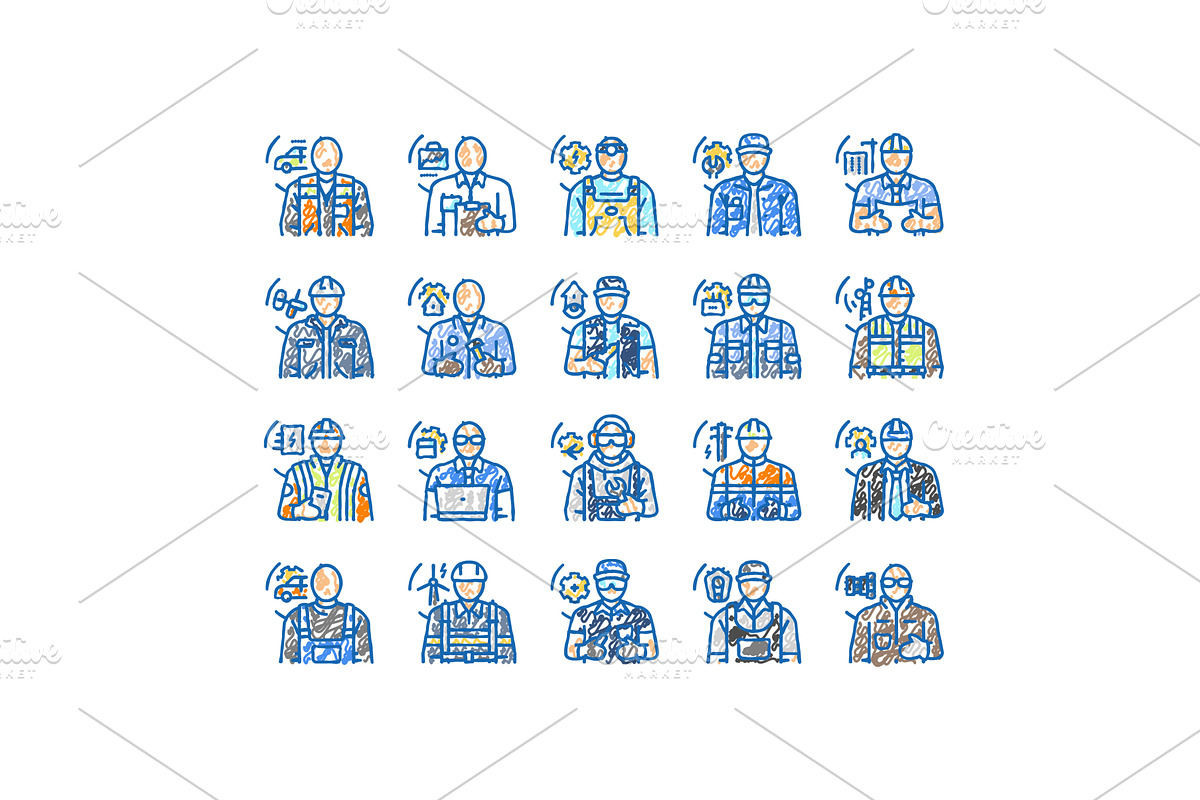repair worker engineer man icons, an Object Illustration by pikepicture