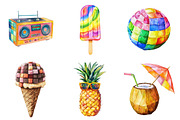 Watercolor Summer Vacation Clipart, an Illustration by Pixels.Craft (Thumbnail 2 of 6)