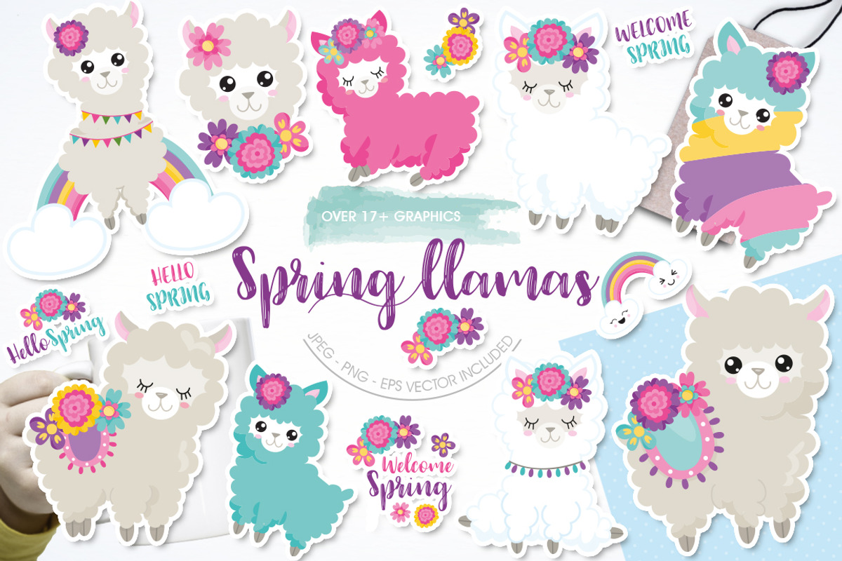 Spring Llamas, an Illustration by PrettyBundles (Photo 1 of 5)