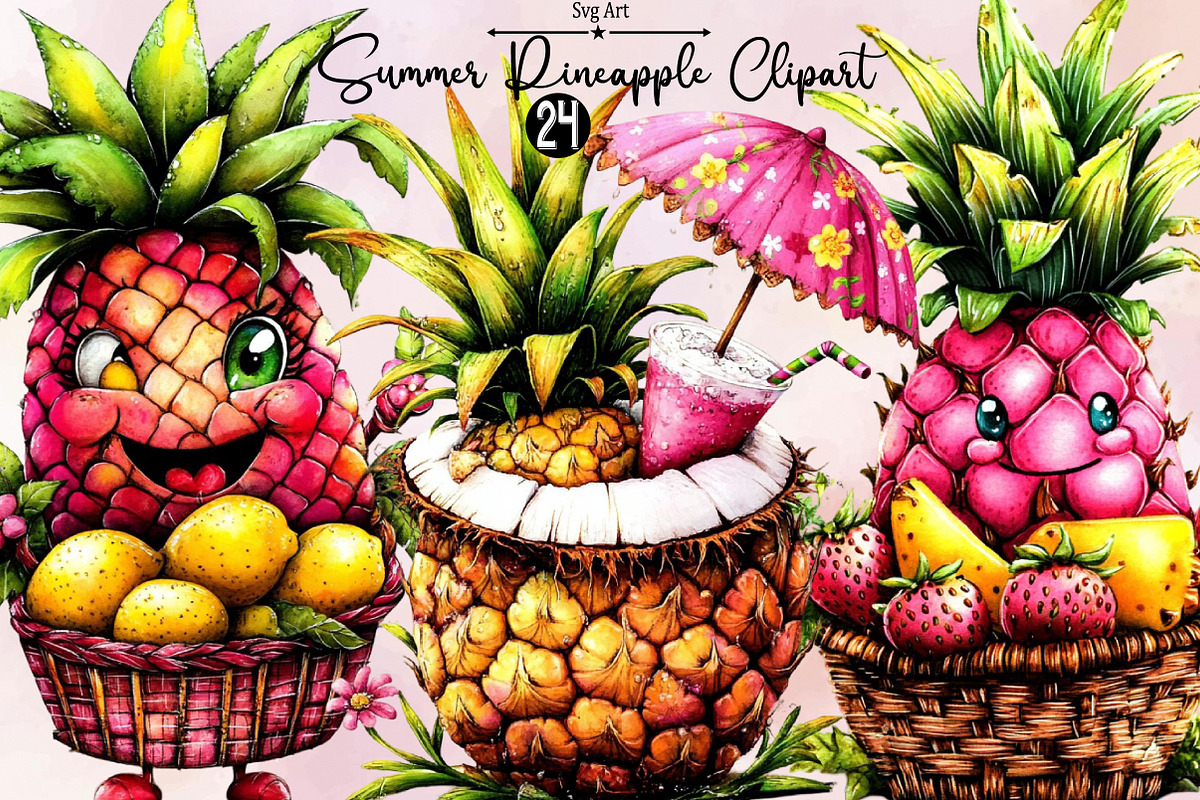 Summer Pineapple Clipart PNG Bundle., an Illustration by SVGArt (Photo 1 of 9)