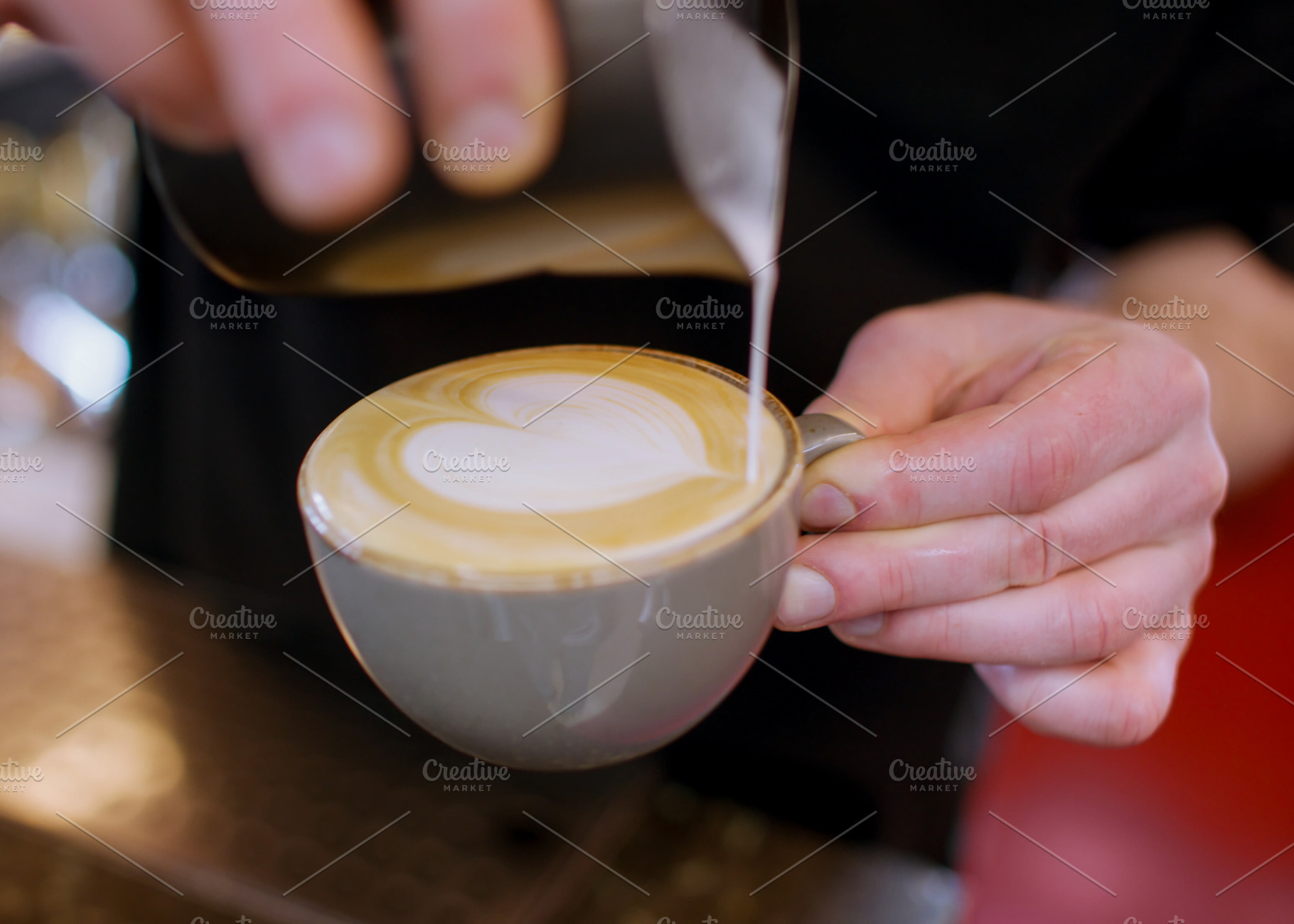 Cappuccino serving decorating drink barista hand, a Person Photo by Photo Drive Studio