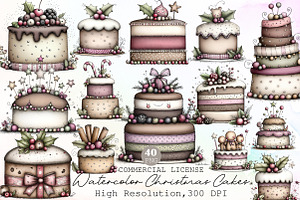 Watercolor Set Christmas Cakes, an Illustration by Sublimation Artist