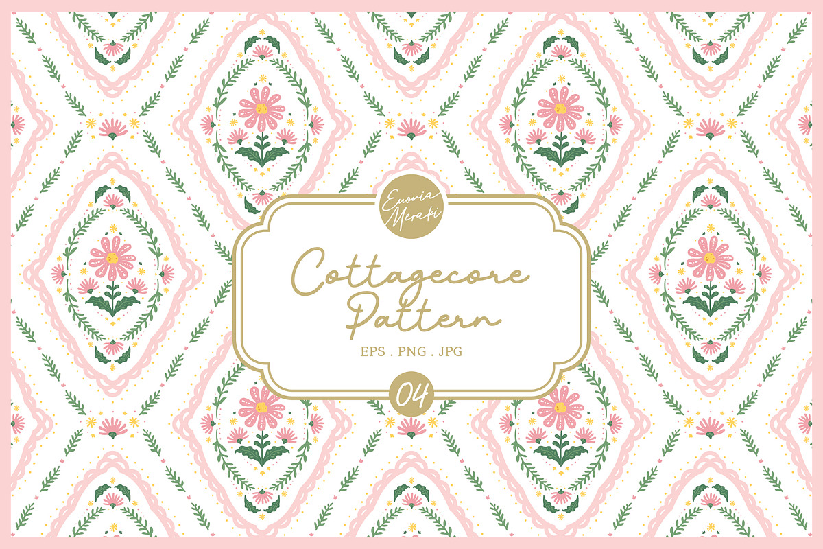 Cottagecore Pattern 4 Pink Flower, a Pattern Graphic by Euonia Meraki (Photo 1 of 10)