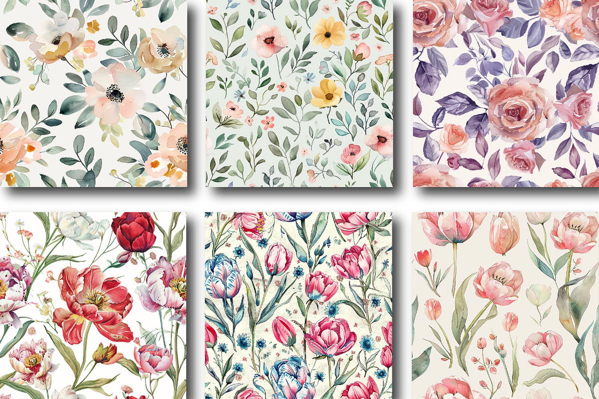 Watercolor Floral Seamless Patterns, a Pattern Graphic by DreamCafeArt (Photo 5 of 7)