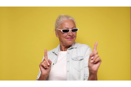 Elderly European woman in sunglasses