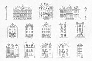 Houses Line Illustration Set