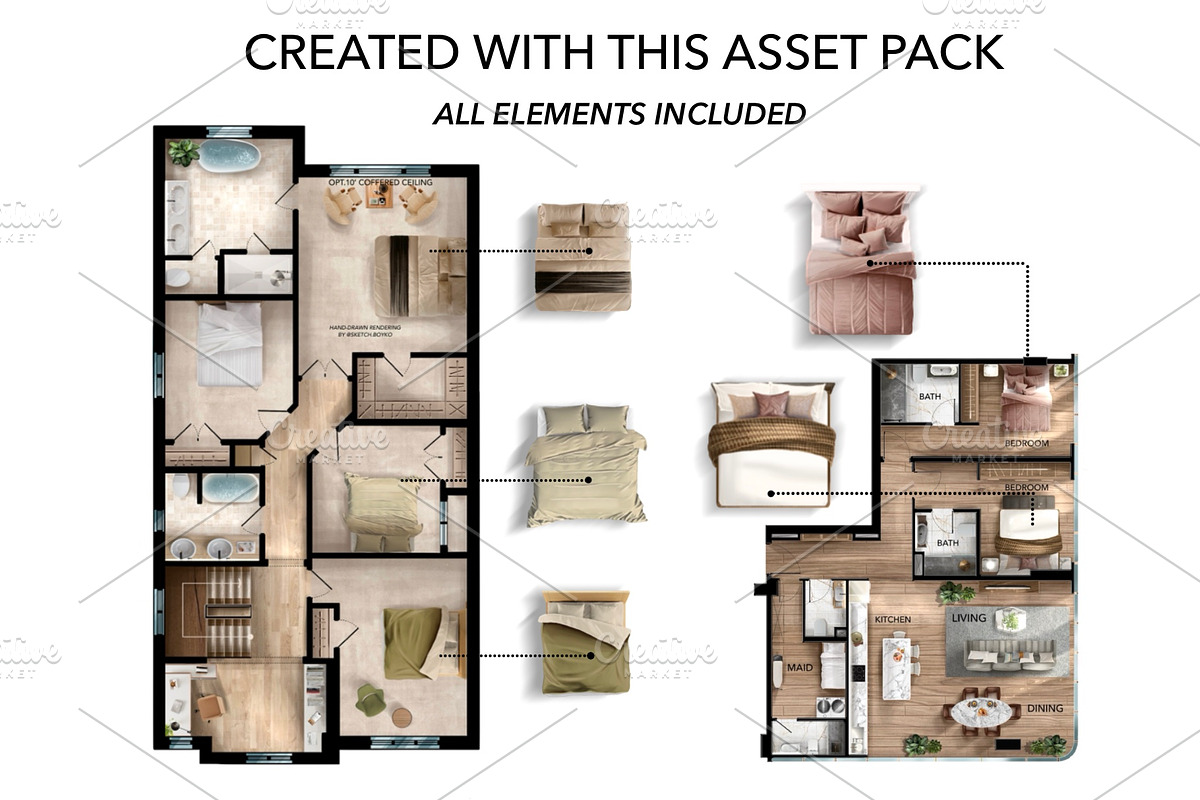 Bed Floor Plan - 40 PNG Elements, an Object Graphic by SketchBoyko (Photo 6 of 6)