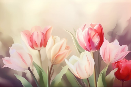 Beautiful floral set with watercolor spring tulip flowers. Spring concept. Gene, a Photo by José Manuel Gelpi