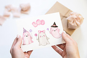 Pink Halloween Watercolor Clipart, a Decorative Illustration by Elena Medvedeva (Thumbnail 7 of 7)