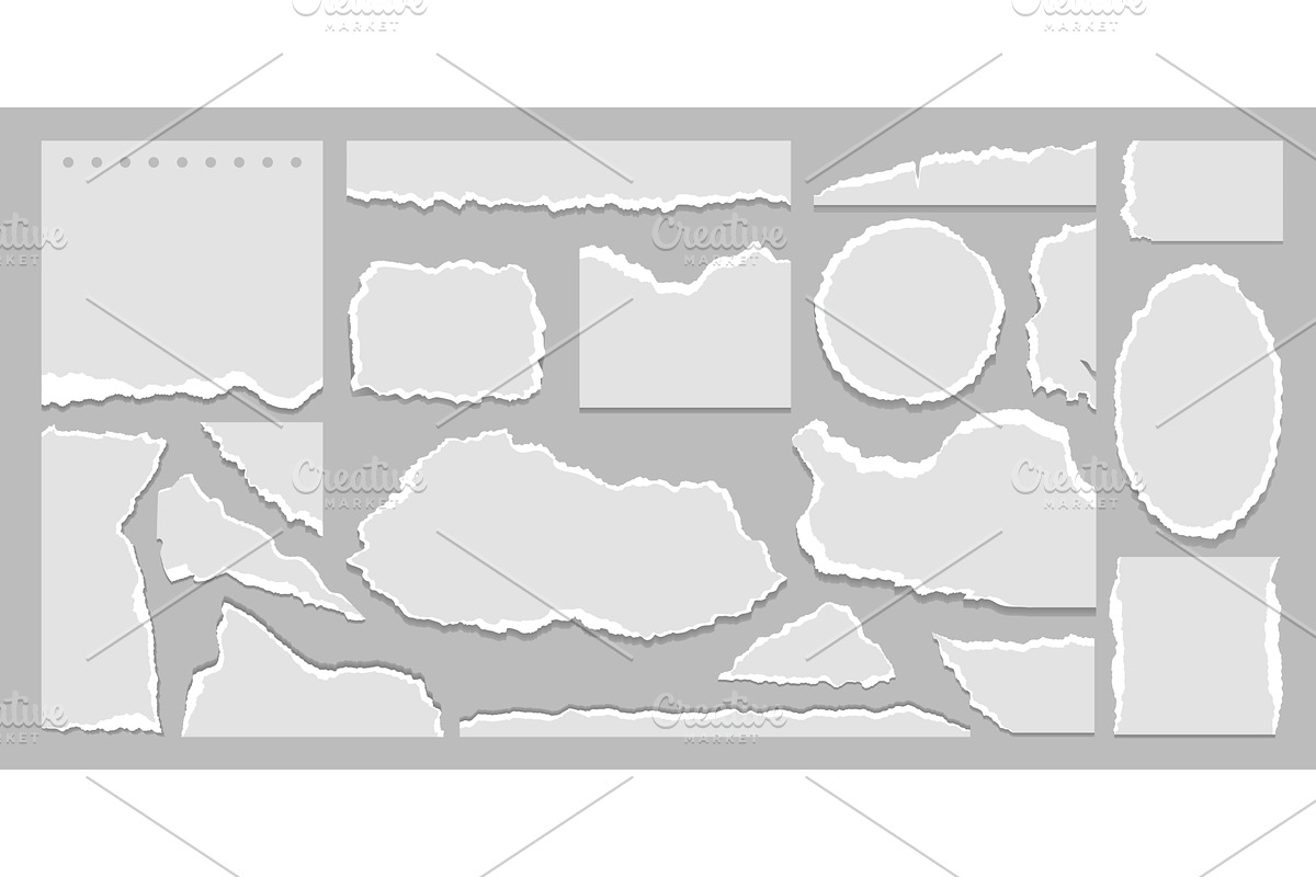 Torn Paper Pieces on Gray Background, an Illustration by Flashvector