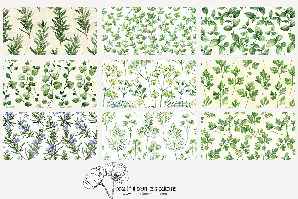 70 kitchen herb seamless pattern, a Pattern Graphic by Poppy Lane Studio (Photo 8 of 10)