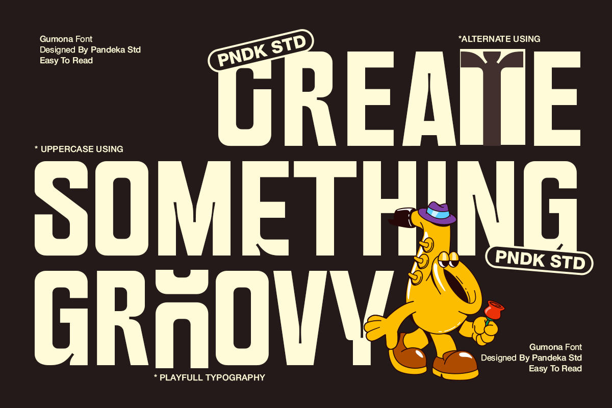 Gumona - Groovy Vintage Sans, a Sans Serif Font by Pandeka Studio (Photo 3 of 9)