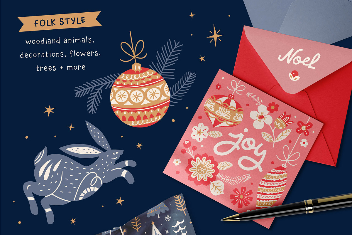 Festive Folk Graphic Collection, a Seasonal Illustration by rouxsupplyco (Photo 7 of 12)