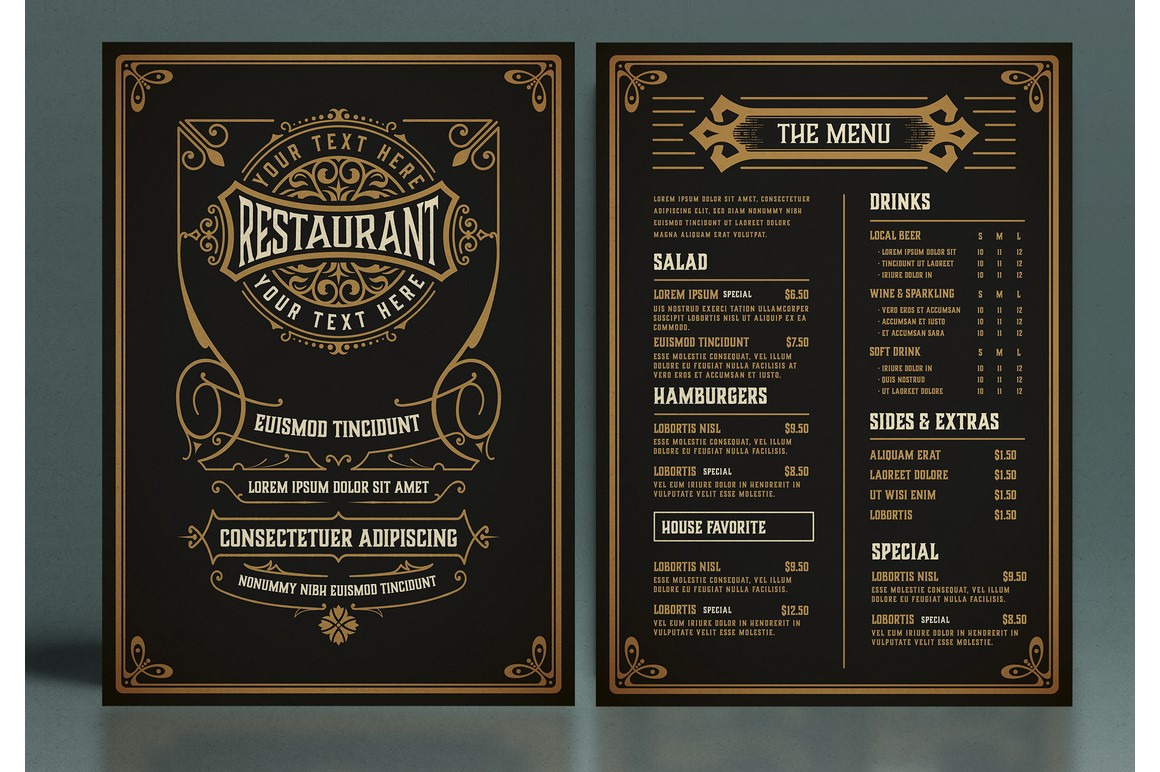 Restaurant Menu Layout with Ornament, a Product Mockup by OneVectorStock
