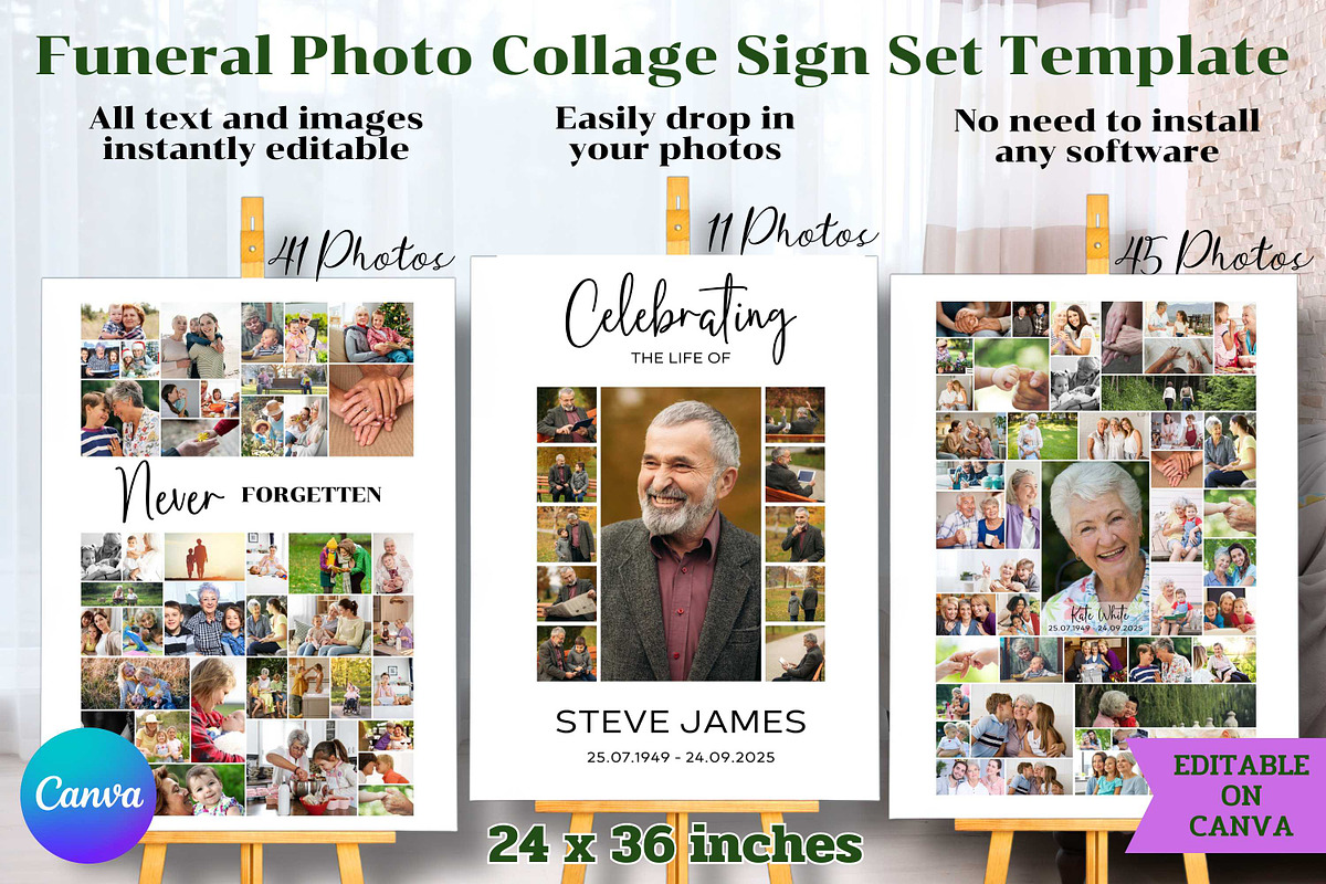 Funeral Photo Collage Sign Set, a Templates & Theme by Adalin Shop (Photo 1 of 4)