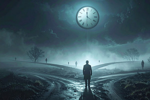 Mysterious cinematic scene of person standing at empty dirt road, a Person Illustration by DanFLCreativo