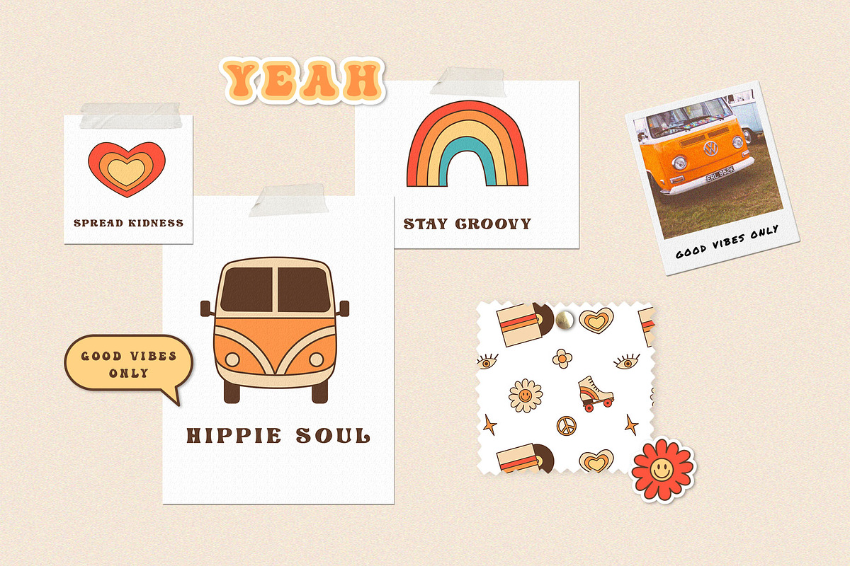 Groovy Summer - Retro Hippie Clipart, an Illustration by millering (Photo 2 of 15)