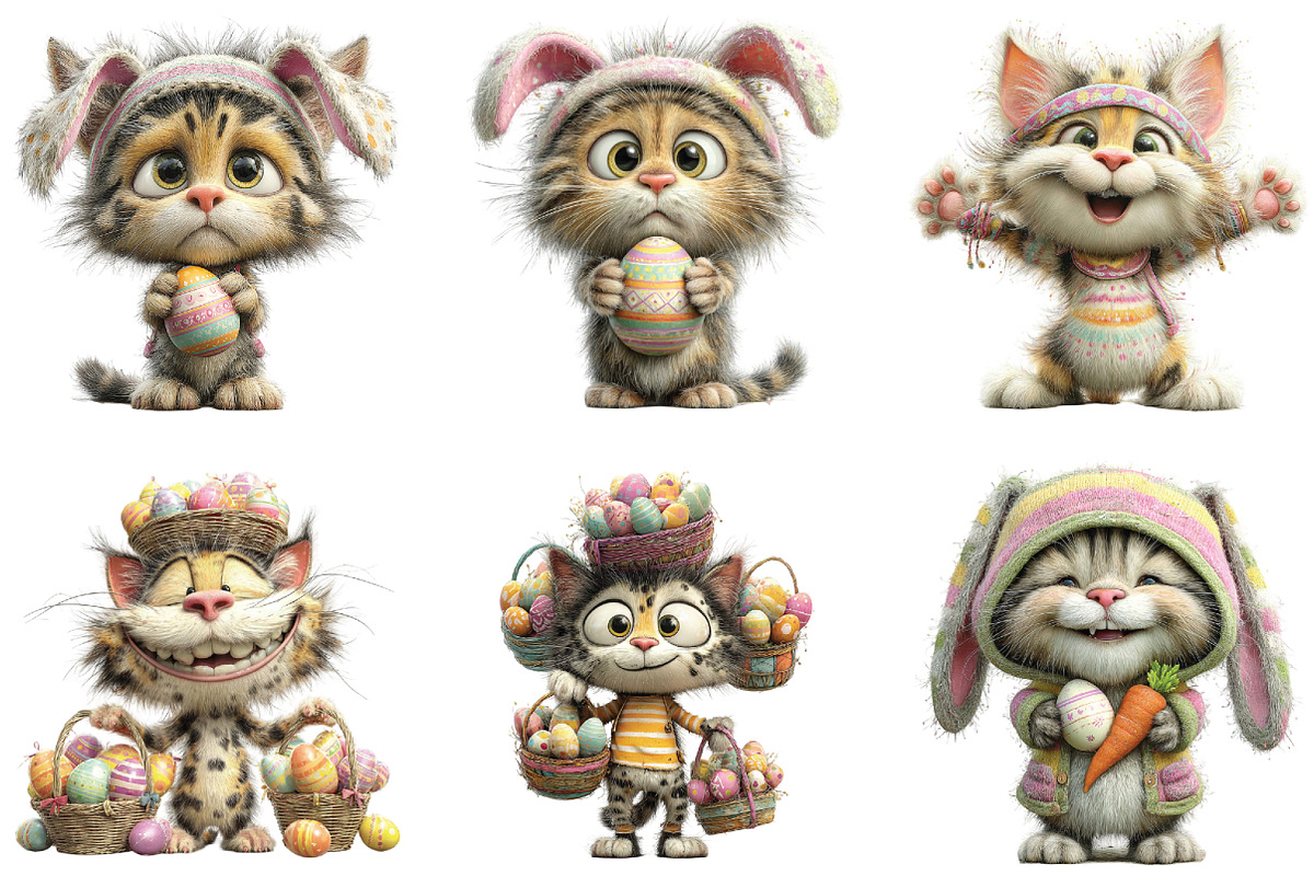 Whimsical Easter Cats Clipart, an Illustration by CraftArtStudio (Photo 3 of 6)