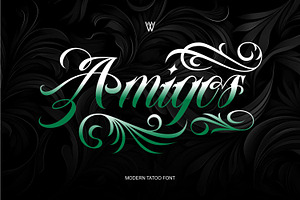 Amigos Chicano Script Tattoo Font, a Script Font by WhymoreArt