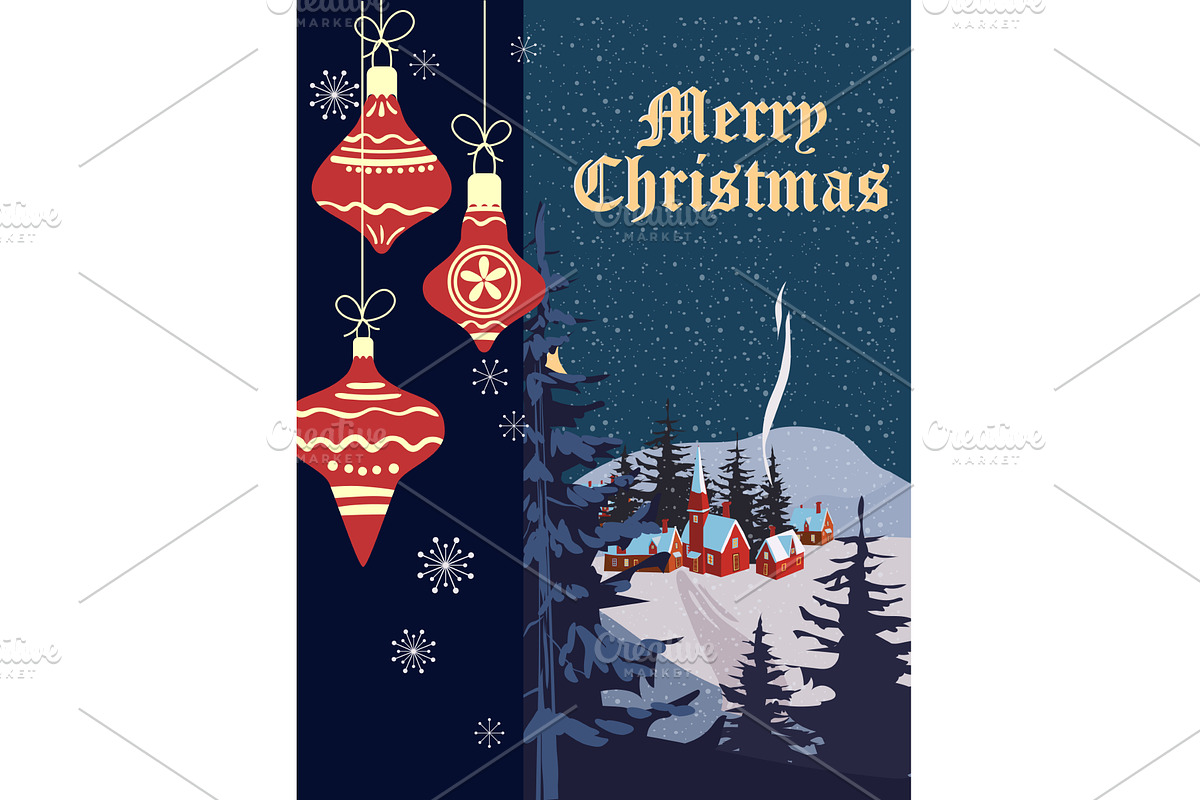 Retro Merry Christmas greeting card, a Seasonal Illustration by Vector_Up (Photo 1 of 4)