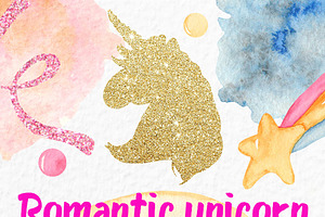 Romantic Unicorns. Watercolor.