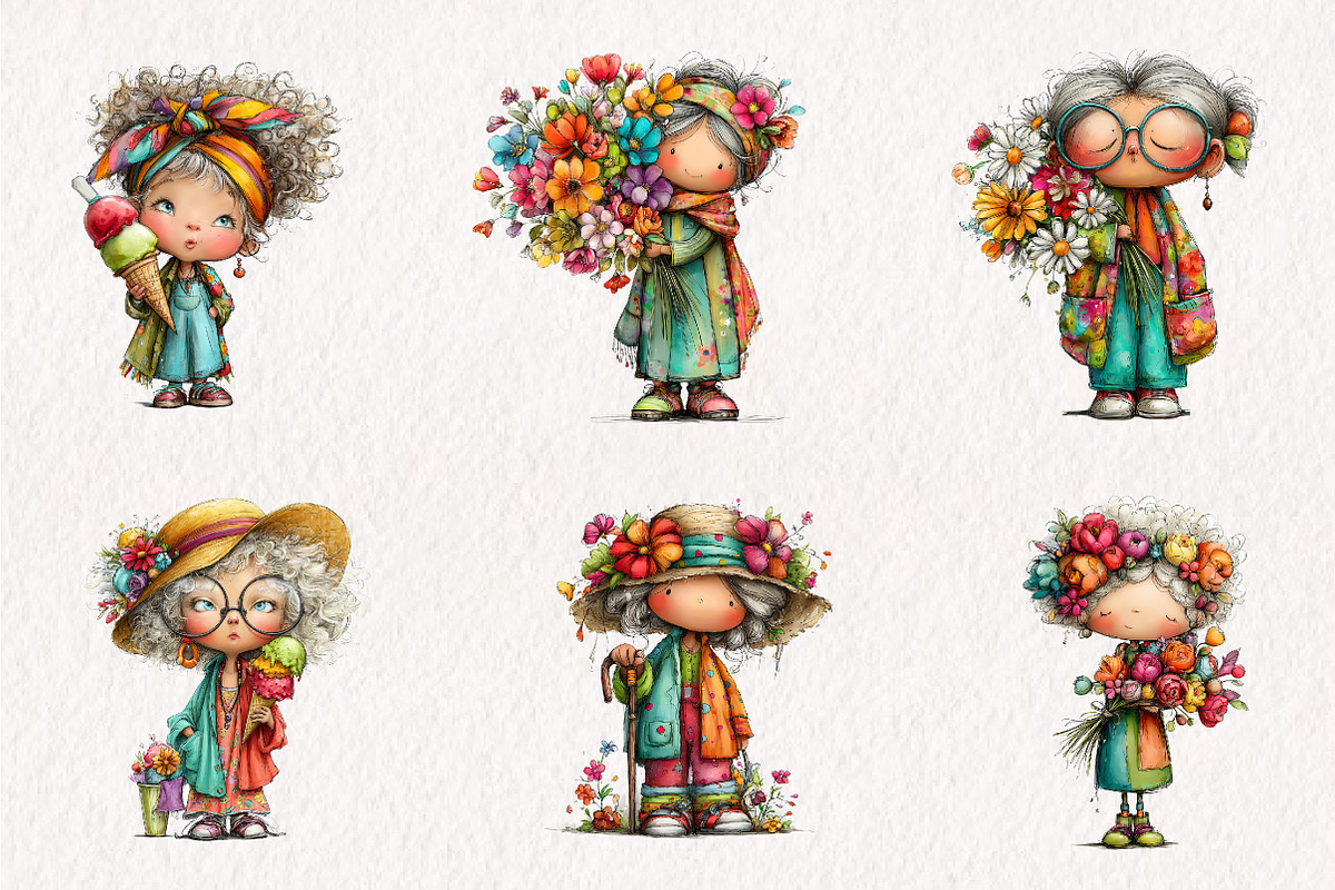 Whimsical Summer Grandma Clipart, an Illustration by CreationArt (Photo 5 of 7)
