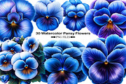 Watercolor Pansy Flowers Clipart, an Illustration by Black Bird Studio (Thumbnail 1 of 5)