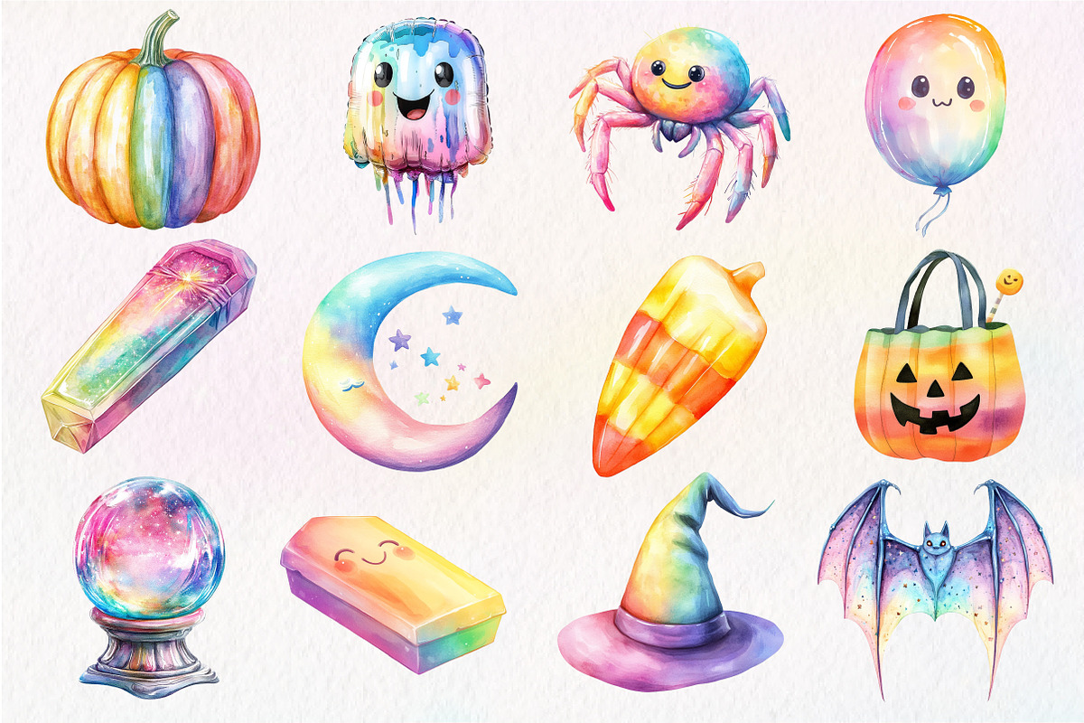 Cute Rainbow Halloween Clipart, an Illustration by Dream Creation (Photo 2 of 4)