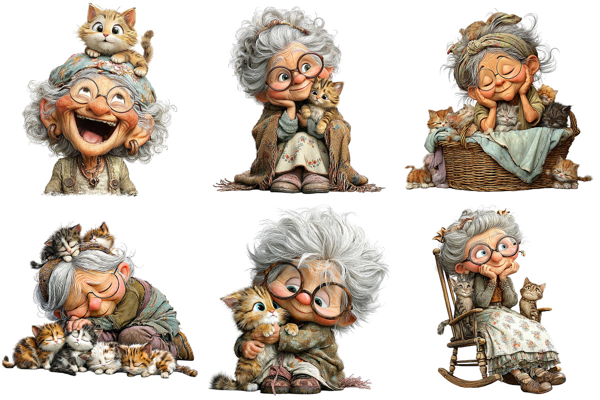 Whimsical Grandma with Kittens PNG, an Illustration by Craft Nest (Photo 8 of 9)