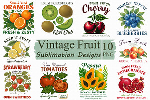 Vintage Fruit Sublimation PNG Bundle, an Illustration by Libby Wishes