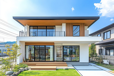 Modern Two Story House Wooden Accent, an Abstract Photo by Pixeness