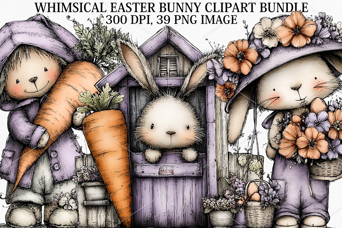 Whimsical Easter Bunny Clipart PNG, a Seasonal Illustration by Canvas Craft (Photo 1 of 7)