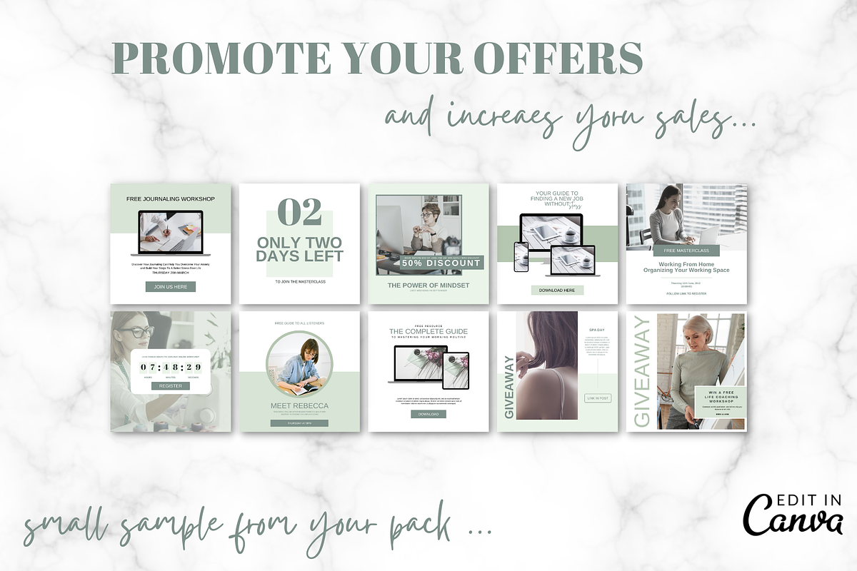 COACHING INSTAGRAM CANVA BUNDLE, a Social Media Template by Jennifer ...
