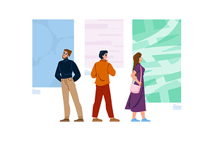 People viewing contemporary artworks, an Illustration by pikepicture