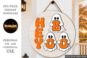 Hey Boo Halloween Ghost Round Sign, an Object Graphic by OK Design