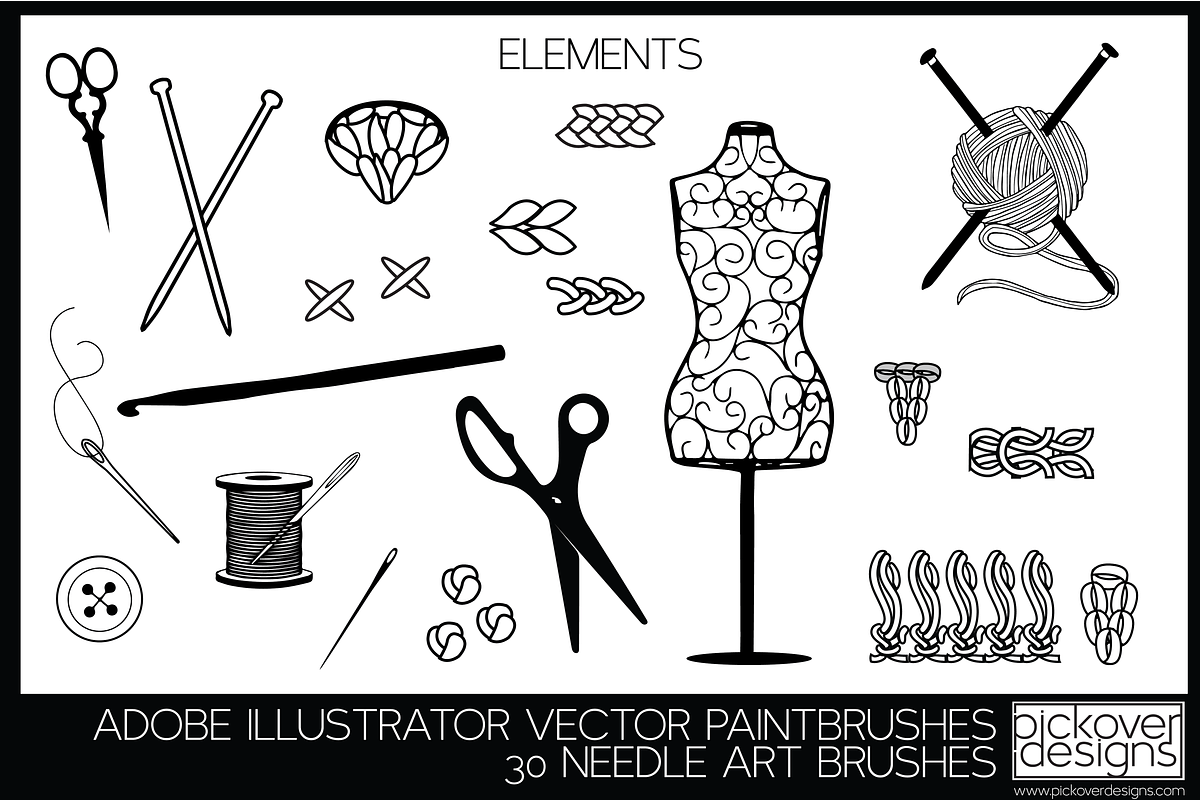 30 Needle Art Brushes - Illustrator, a Brush Add-On by Pickover Designs (Photo 3 of 4)